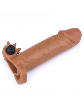 Add 2" Pleasure X Tender Vibrating Penis Sleeve Brown