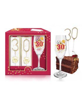 URODZINOWA STARS MAGENTA - zestaw 
kieliszek do szampana + zimne ognie - W 
dniu 30 urodzin
