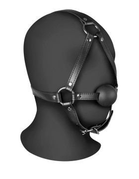 Head Harness with Solid Ball Gag - Black