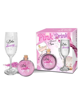 PINK DRINK- Zestaw - kieliszek do szampana i kula z solą do kąpieli -  Dla duszy. Dla ciała.