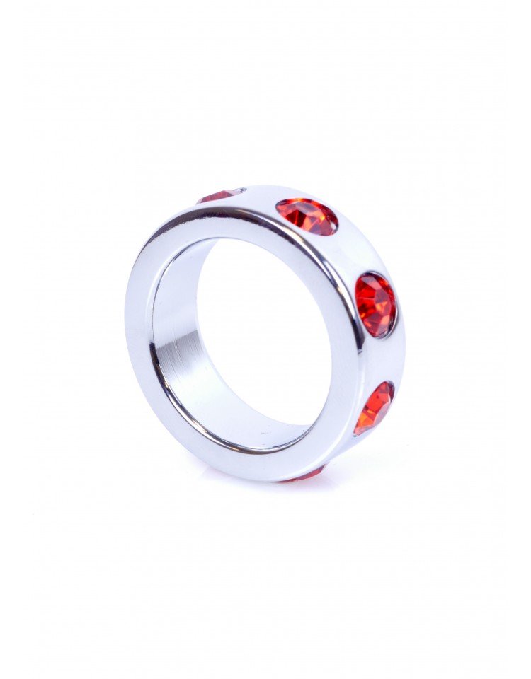 Pierścień-Metal Cock Ring with Red Diamonds Small