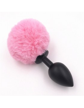 Bunny plug large black with pink tail 9,3 x 4,1 cm / 3,8 x 1.6 inch