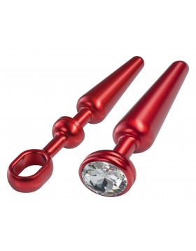 MALESATION Alu-Plug with handle & crystal medium, red
