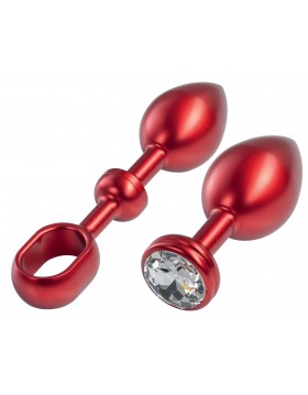 MALESATION Alu-Plug with handle & crystal large, red